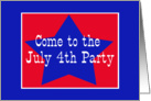 Red, White and Blue Star, July 4th Party card