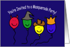 Masquerade Party Invitation, Cartoon Balloon People card