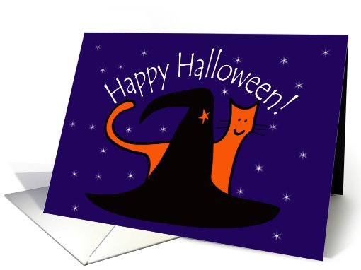 Witches Hat and Orange Cat Happy Halloween card (648346)