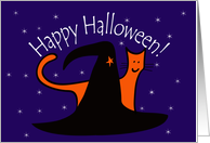 Witches Hat and Orange Cat Happy Halloween card