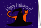 Witches Hat and Orange Cat Happy Halloween card