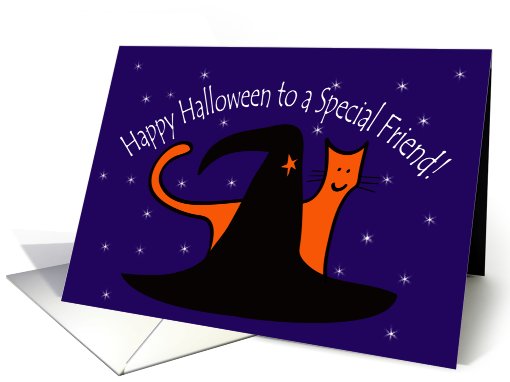 Witches Hat and Orange Cat Happy Halloween Friend card (648347)