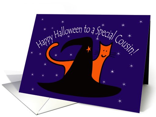 Witches Hat and Orange Cat Happy Halloween Cousin card (648348)