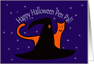 Witches Hat and Orange Cat Happy Halloween Secret Pal card