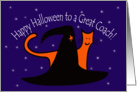 Witches Hat and Orange Cat Happy Halloween Great Coach card