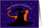 Witches Hat and Orange Cat Happy Halloween Son card