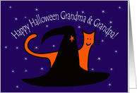 Witches Hat and Orange Cat Happy Halloween Grandma and Grandpa card