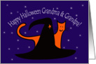 Witches Hat and Orange Cat Happy Halloween Grandma and Grandpa card