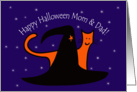 Witches Hat and Orange Cat Happy Halloween Mom and Dad card