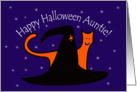 Witches Hat and Orange Cat Happy Halloween Auntie card