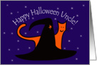 Witches Hat and Orange Cat Happy Halloween Uncle card