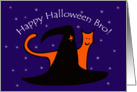 Witches Hat and Orange Cat Happy Halloween Bro card