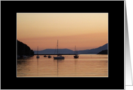 a peaceful sunset, sailboats on water card