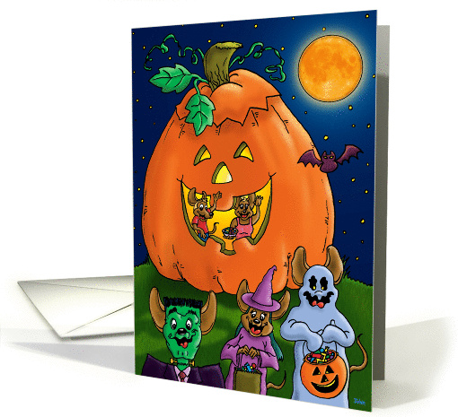 Trick or Treating mice with Jack-O-Lantern house card (473923)