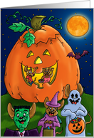 Trick or Treating mice with Jack-O-Lantern house card