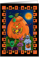 Trick or Treating mice with Jack-O-Lantern house card