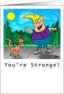 Cartoon Man and Cat, Don’t be a Stranger card