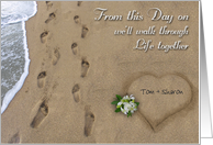 Wedding Footprints in the Sand Custom Announcement card