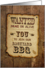 BBQ Invitation, Wanted poster Western style card