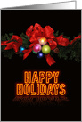 Modern Happy Holidays Card with Neon Text, Bow & Ornaments card