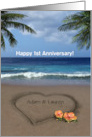Heart in the Sand Beach Wedding 1st Anniversary Congratulations card