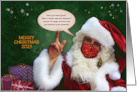 Merry Christmas Santa with Facemask and Text about distancing card