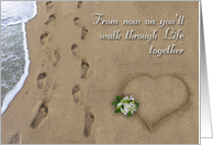 Footsteps in the Sand Wedding Congratulations card