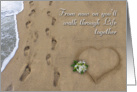 Footsteps in the Sand Wedding Congratulations card