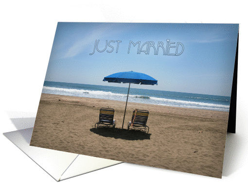 Just Married Beach Chairs Wedding Announcement card (1096472)