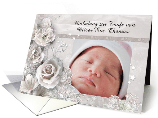 German Baptism invitation with customizable text & photo card