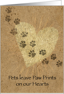 Paw Prints on our Hearts Pet Loss card
