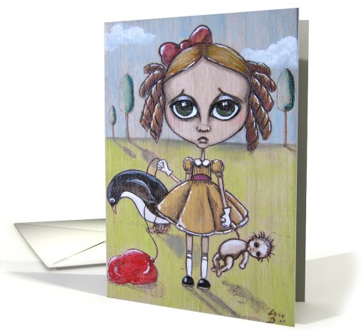 girl urban pop balloon penguin. card (475161)