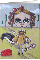 girl urban pop balloon penguin. card