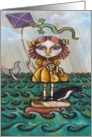 girl with kite penguin ocean card