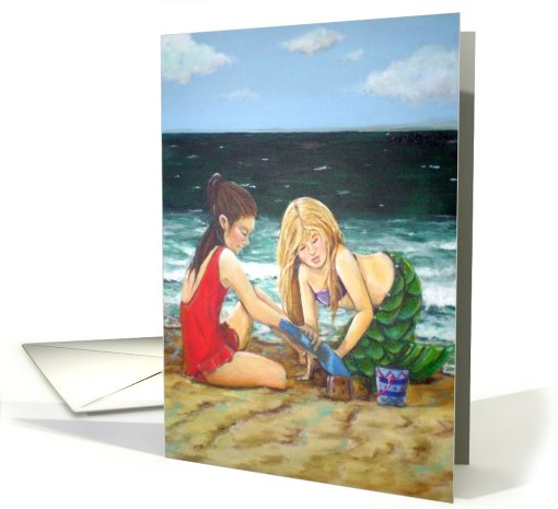 Mermaid- friends best friends mermaid and girl beach card (477899)