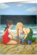Mermaid- friends best friends mermaid and girl beach card