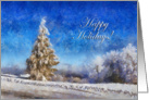 Painted Snow Scene With Tree Happy Holidays Card