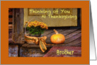 Thinking of Brother at Thanksgiving, Basket of Mums, Pumpkin, Porch card