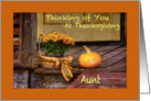 Thinking of Aunt at Thanksgiving, Basket of Mums, Pumpkin, Porch card