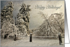 Happy Holidays Anyone Snow Laden Trees In Wintry Blizzard card