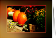 Thanksgiving son mums pumpkins gourds border card