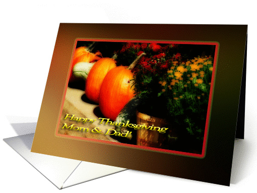 Thanksgiving Mom Dad pumpkins mums border gourds card (484859)