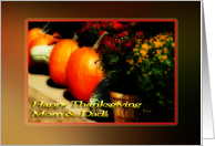 Thanksgiving Mom Dad pumpkins mums border gourds card