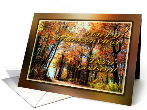 Happy Thanksgiving GodSon - Country Road in Autumn Colors card