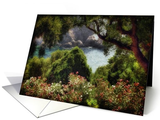 View From The Terrace - Paleokastritsa Monastery, Corfu Greece card