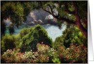 View From The Terrace - Paleokastritsa Monastery, Corfu Greece card