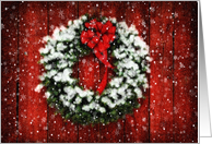 Snowy Christmas Wreath on Barn Door Blank Card