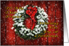 Snowy Christmas Wreath on Barn Door Wishing You Joy For Friend card