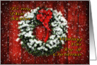 Snowy Christmas Wreath on Barn Door Wishing You Joy Mother card