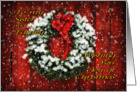 Snowy Christmas Wreath on Barn Door Wishing You Joy - Sister and Family card